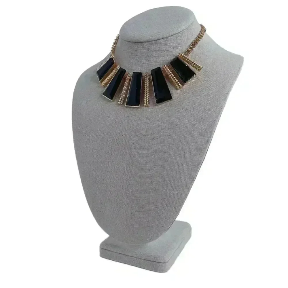 Geometric Gold and Black Statement Necklace Bohemian Boho Chic
